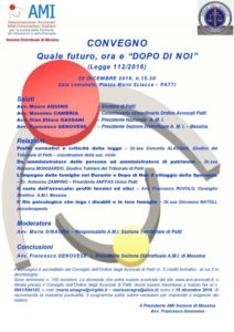Quale futuro, ora e “DOPO DI NOI” (Legge 112/2016) @ Sala comunale, Comune di Patti | Patti | Sicilia | Italia