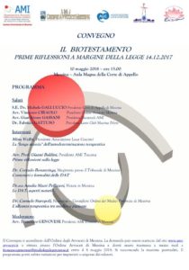 IL BIOTESTAMENTO PRIME RIFLESSIONI A MARGINE DELLA LEGGE 14.12.2017 @ Messina – Aula Magna della Corte di Appello