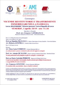 VICENDE RESTITUTORIE E TRASFERIMENTI IMMOBILIARI NELLA FAMIGLIA @ Aula Magna Corte d’Appello di Lecce