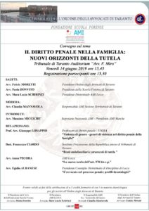 IL DIRITTO PENALE NELLA FAMIGLIA: NUOVI ORIZZONTI DELLA TUTELA @ Aula F. Miro Tribunale di Taranto