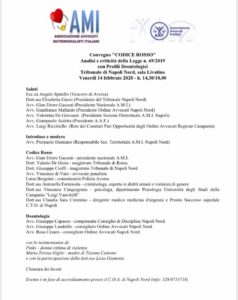 Convegno "Codice Rosso": Analisi e criticità della Legge n. 69/2019 con profili deontologici @ Tribunale Napoli Nord, Sala Livatino