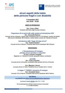 Alcuni aspetti della tutela delle persone fragili e con disabilità @ webinar Bolzano
