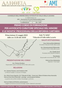 Corso di formazione per avvocato curatore del minore e le novità processuali sulla riforma Cartabia @ Tribunale di Vallo della Lucania