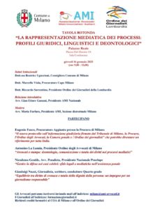 La rappresentazione mediatica dei processi: profili giuridici, linguistici e deontologici @ Palazzo Reale, Sala Conferenze, Piazza del Duomo 14, Milano