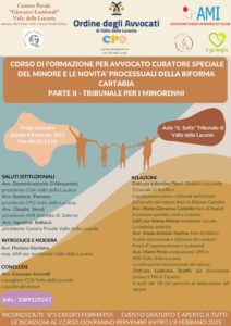 CORSO DI FORMAZIONE PER AVVOCATO  CURATORE SPECIALE  DEL MINORE E LE NOVITA’ PROCESSUALI DELLA RIFORMA CARTABIA PARTE II -TRIBUNALE PER I MINORENNI @ Vallo della Lucania